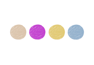 Four circles drawn with pencil, each a different color.