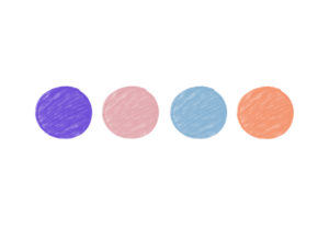 Four circles drawn with pencil, each a different color.