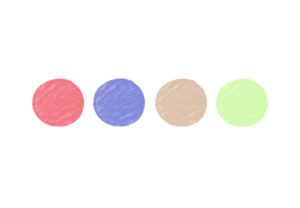 Four circles drawn with pencil, each a different color.